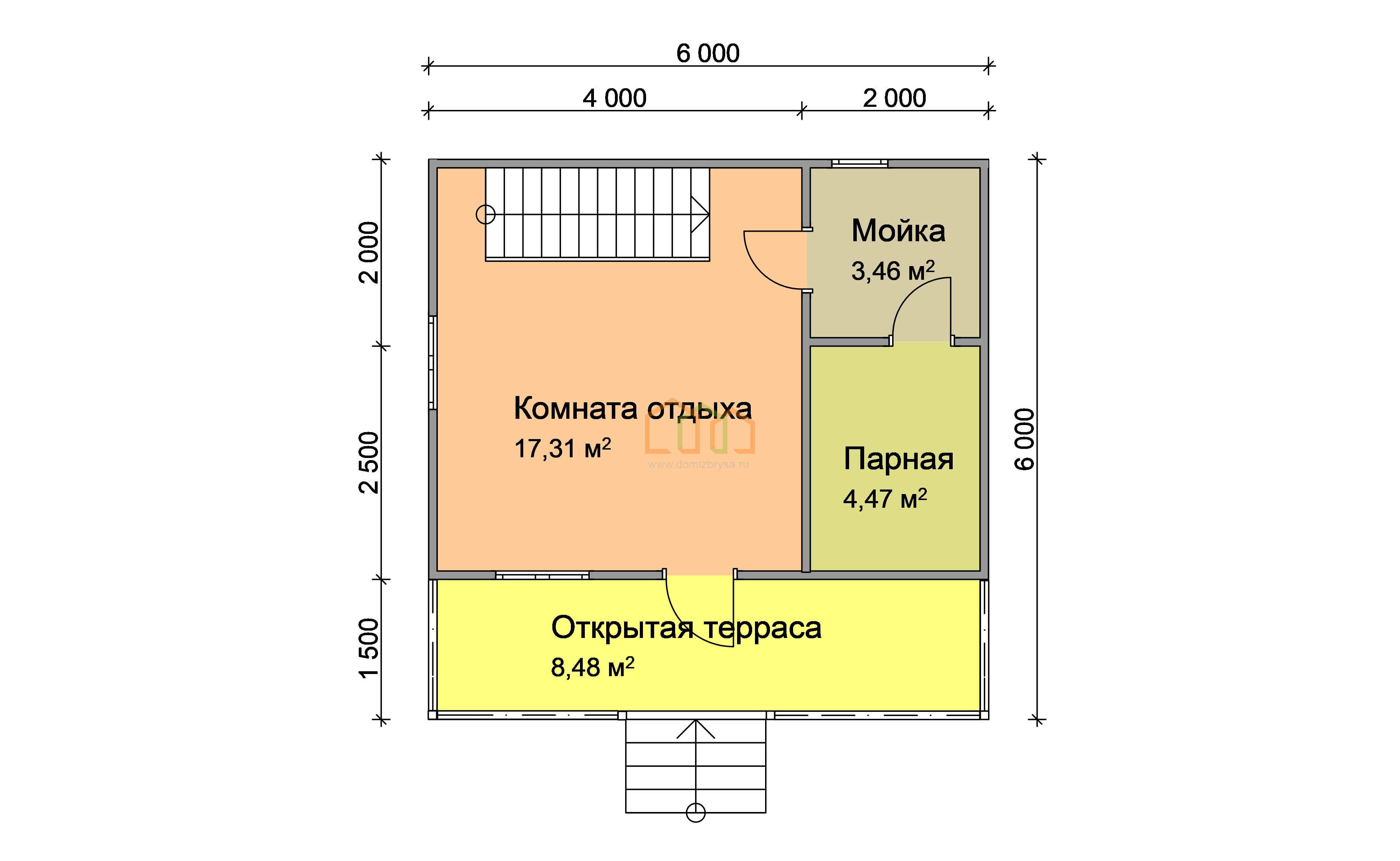 Баня с мансардой под усадку Марс - 1 (У) 6x6 Площадь: 63 м² с террасой под  ключ в Казани